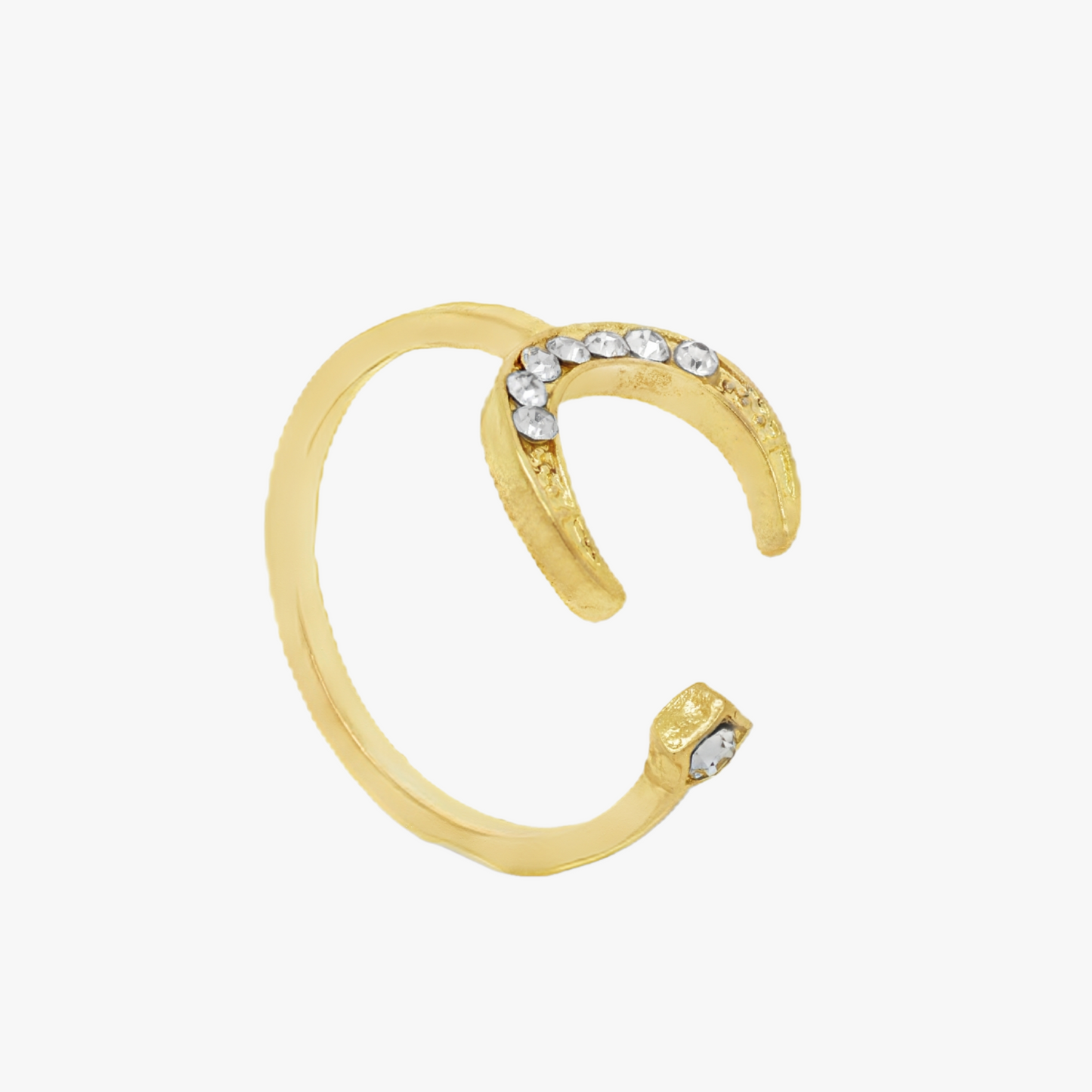 Open ring with a golden eclipse design and lab diamond