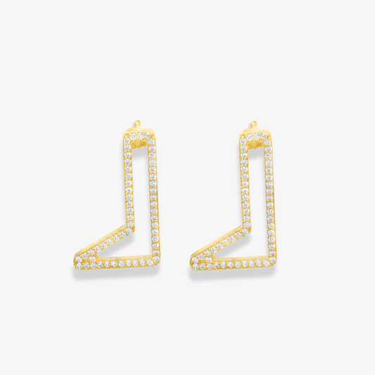 18k gold earrings with Lab Diamond designed in the shape of the letter B in hieroglyphs