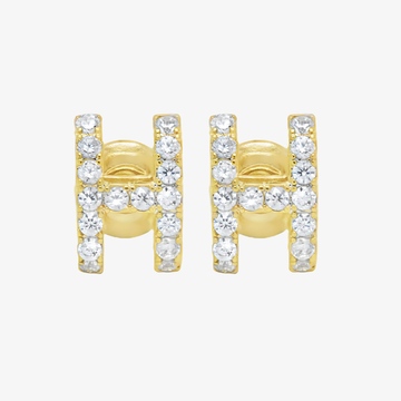 Gold earrings with the letter H studded with lab diamond