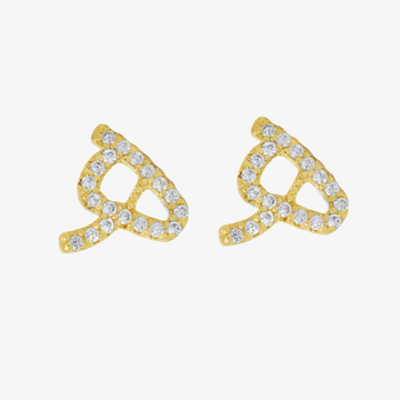 Gold earrings adorned with lab diamond featuring the letter H