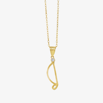 Necklace with the letter 'C' in hieroglyphics, 18k gold, adorned with lab diamonds