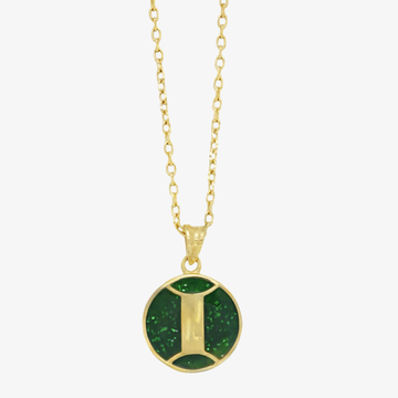 18K gold necklace with a green emerald stone, Gemini