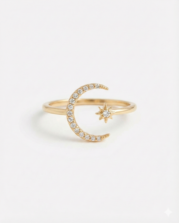 Open ring with a golden eclipse design and lab diamond