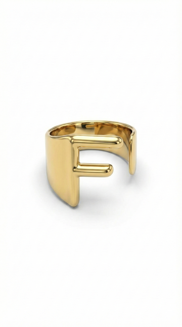Modern Letter F Ring in 18K Gold