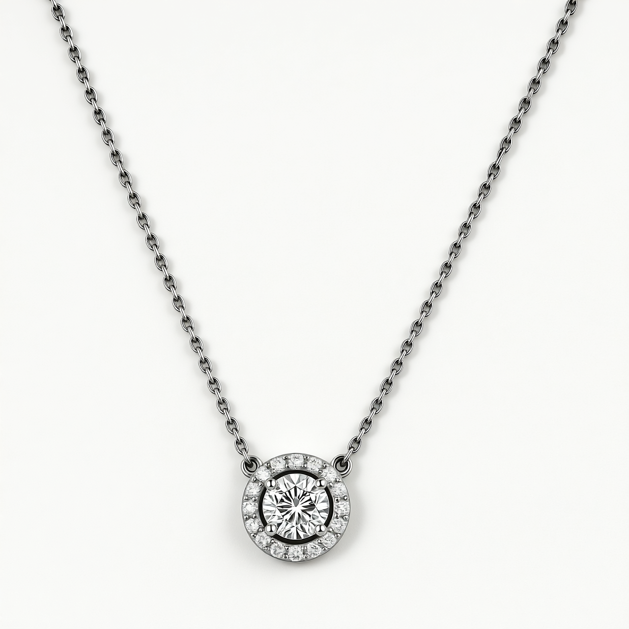 Classic Diamond Halo Pendant Necklace | 18k Gold