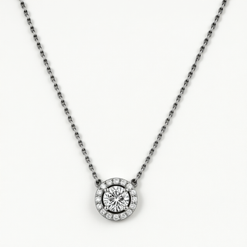 Classic Diamond Halo Pendant Necklace | 18k Gold