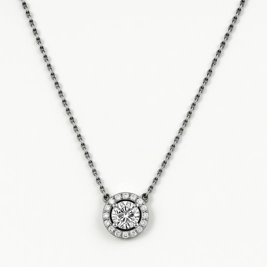 Classic Diamond Halo Pendant Necklace | 18k Gold