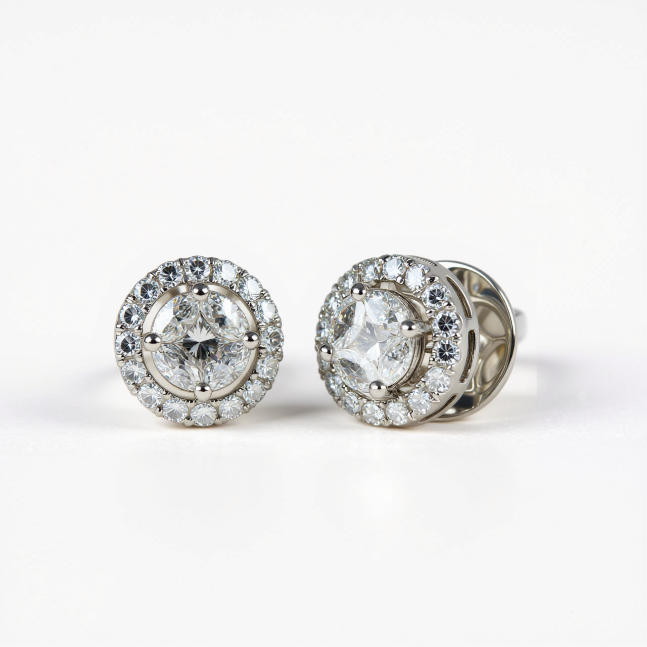 Luxurious Diamond Halo Stud Earrings | 18k Gold