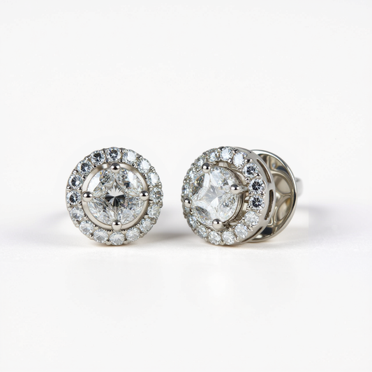 Luxurious Diamond Halo Stud Earrings | 18k Gold